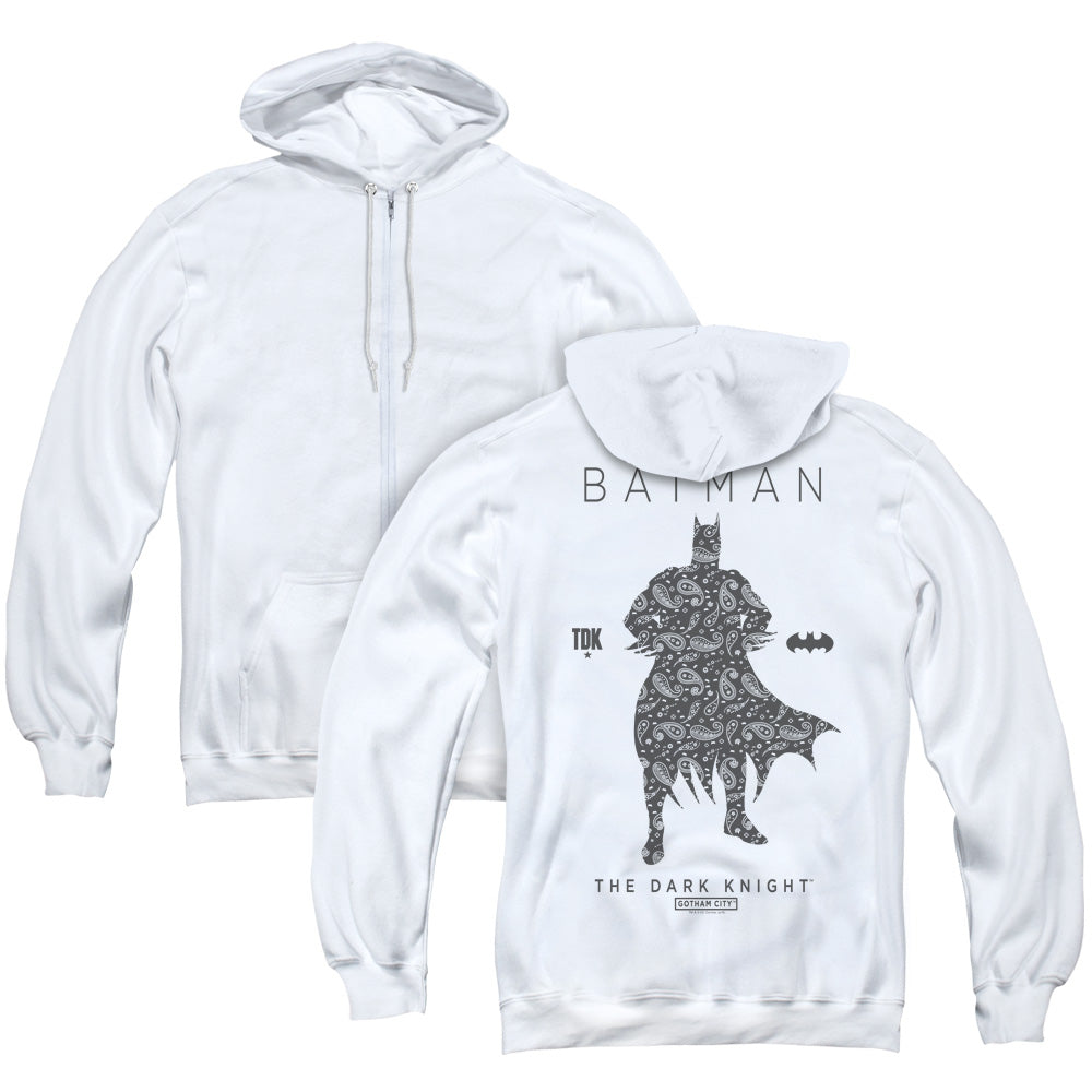 Batman Paislety Silhouete Back Print Zipper Mens Hoodie White