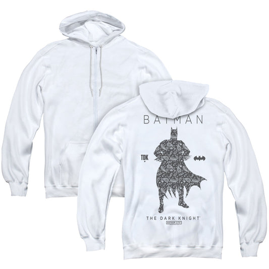 Batman Paislety Silhouete Back Print Zipper Mens Hoodie White