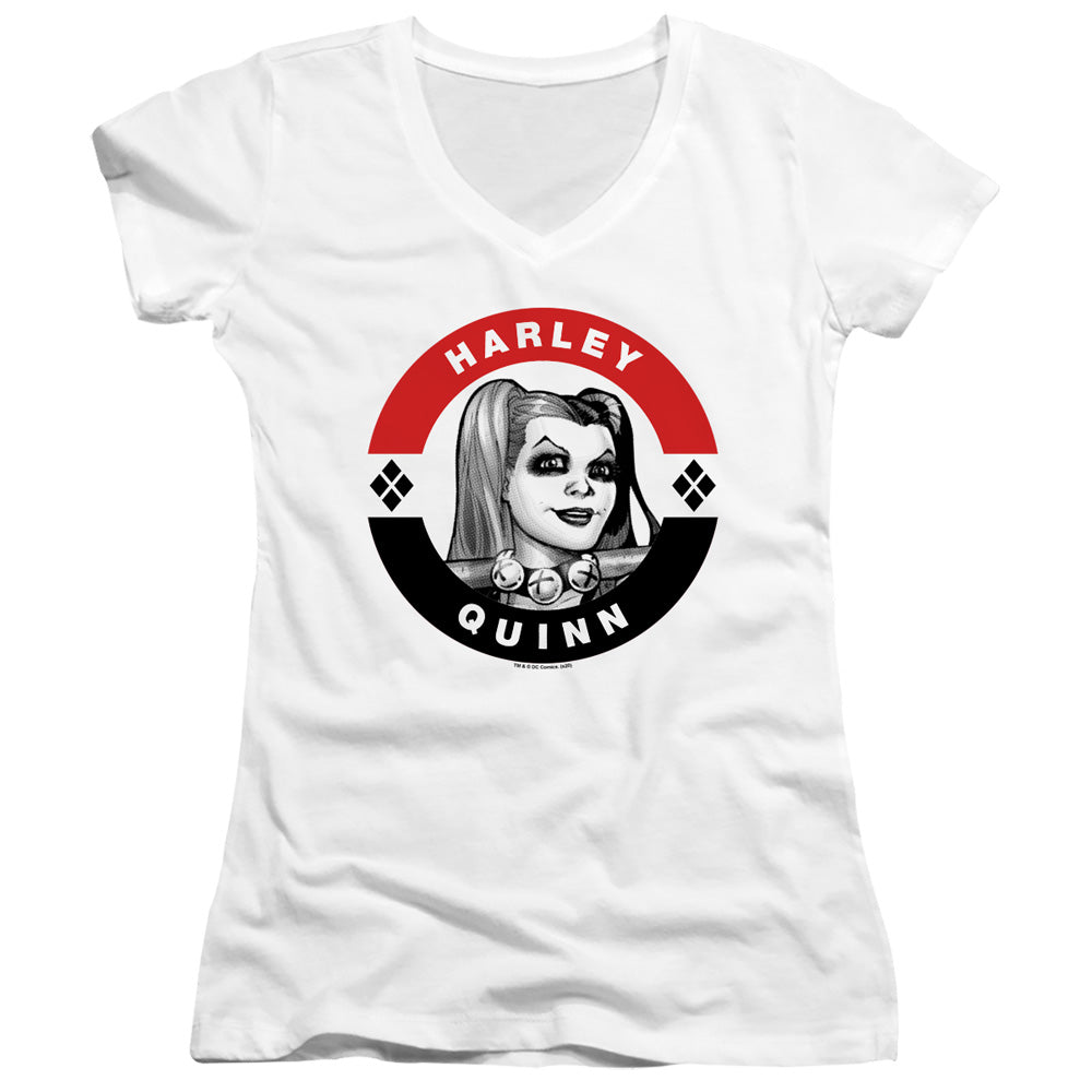 Batman Harley President Circle Junior Sheer Cap Sleeve V Neck Womens T Shirt White