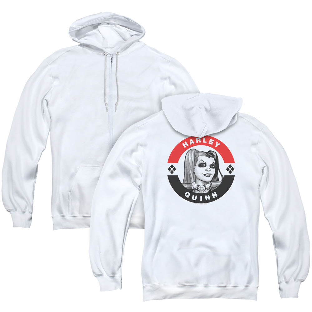 Batman Harley President Circle Back Print Zipper Mens Hoodie White