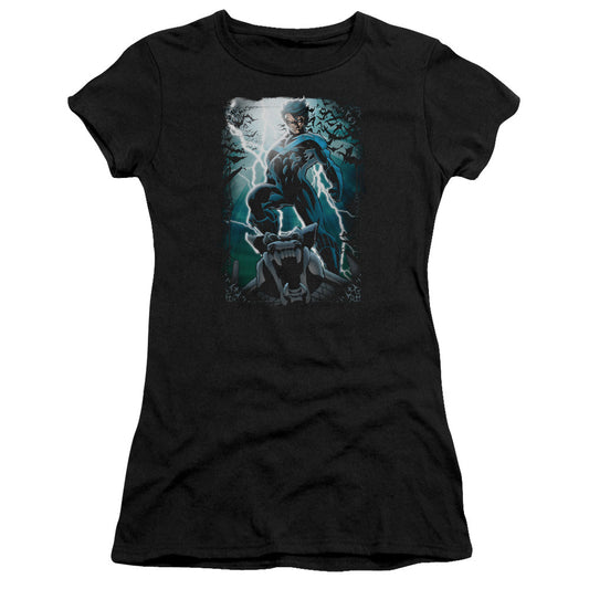 Batman Night Light Junior Sheer Cap Sleeve Womens T Shirt Black