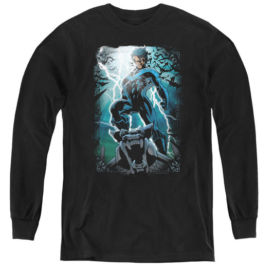 Batman Night Light Long Sleeve Kids Youth T Shirt Black