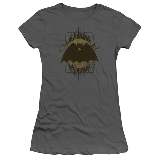 Batman Batman Crest Junior Sheer Cap Sleeve Womens T Shirt Charcoal