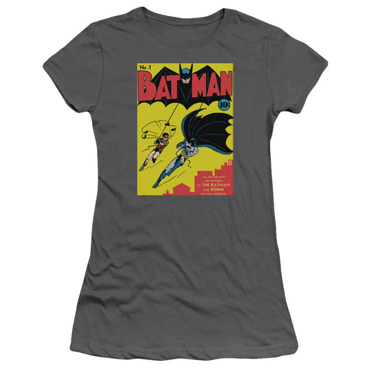 Batman Batman First Junior Sheer Cap Sleeve Womens T Shirt Charcoal