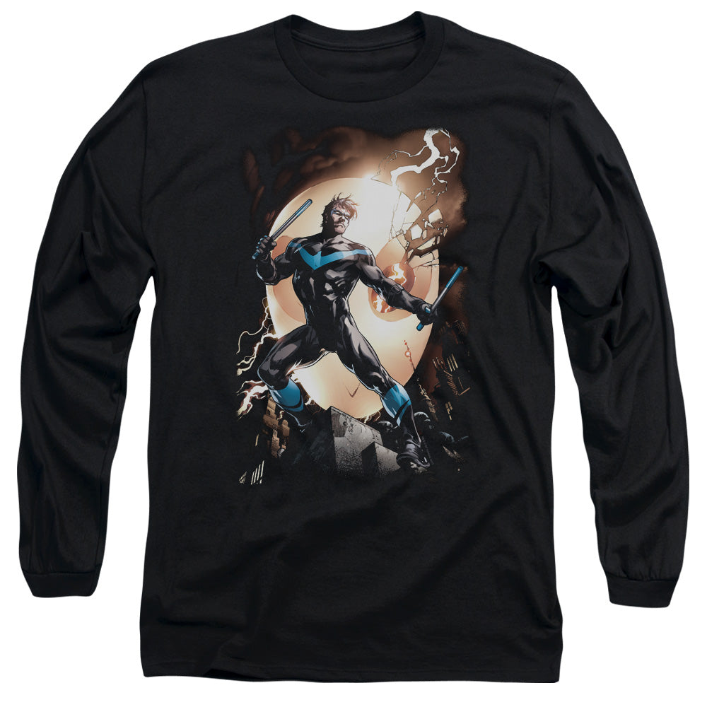 Batman Nightwing Against Owls Mens Long Sleeve Shirt Black
