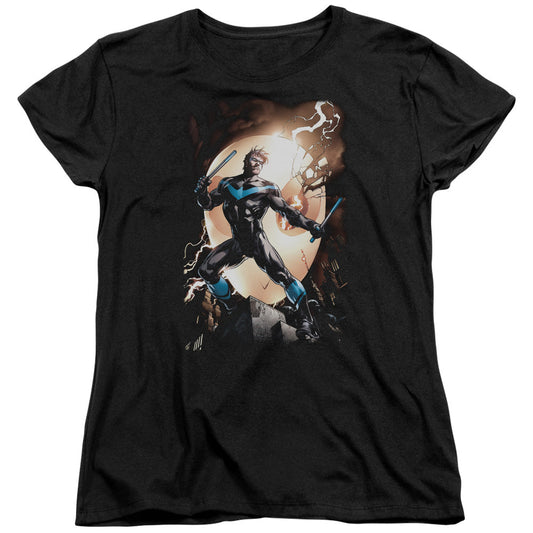 Batman Nightwing Against Owls Womens T Shirt Black