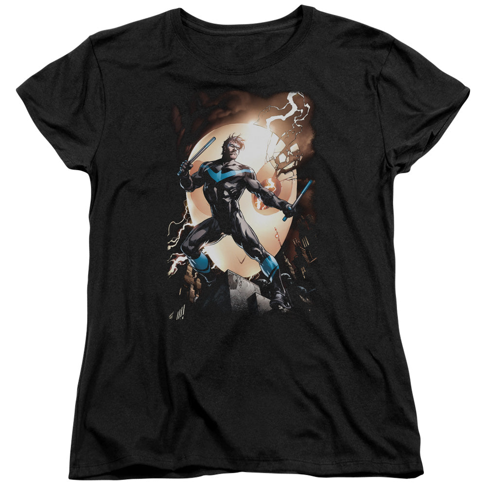 Batman Nightwing Against Owls Womens T Shirt Black Style001