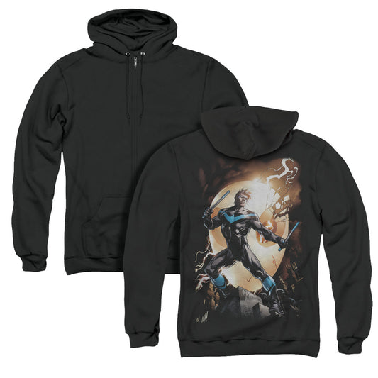 Batman Nightwing Against Owls Back Print Zipper Mens Hoodie Black