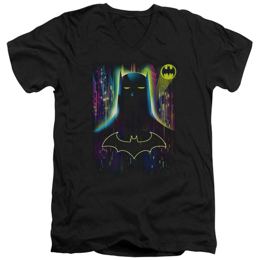 Batman Knight Lights Mens Slim Fit V Neck T Shirt Black