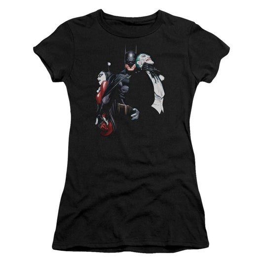 Batman Joker Harley Choke Junior Sheer Cap Sleeve Womens T Shirt Black