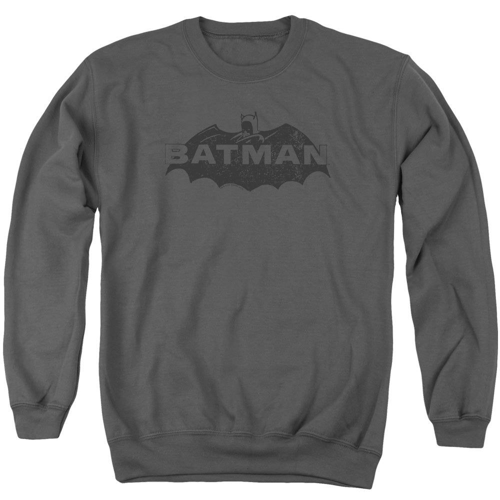 Batman Newsprint Logo Mens Crewneck Sweatshirt Charcoal