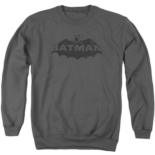 Batman Newsprint Logo Mens Crewneck Sweatshirt Charcoal