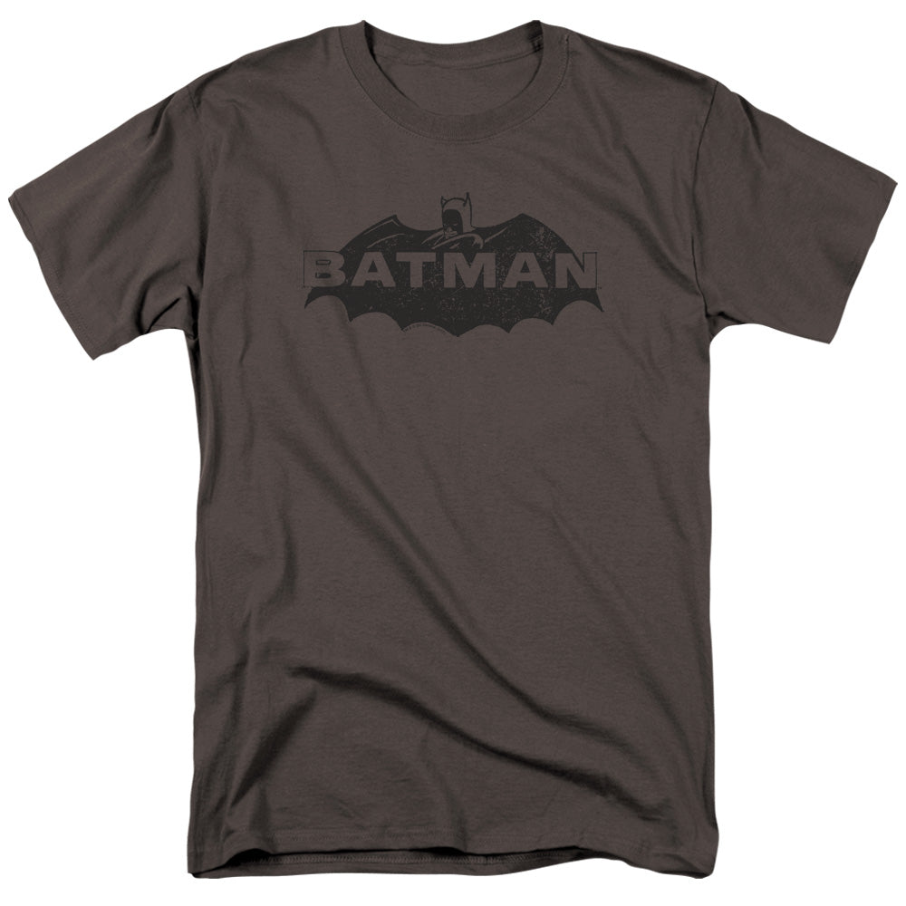 Batman Newsprint Logo Mens T Shirt Charcoal