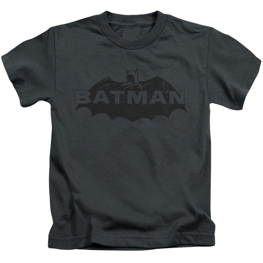 Batman Newsprint Logo Juvenile Kids Youth T Shirt Charcoal