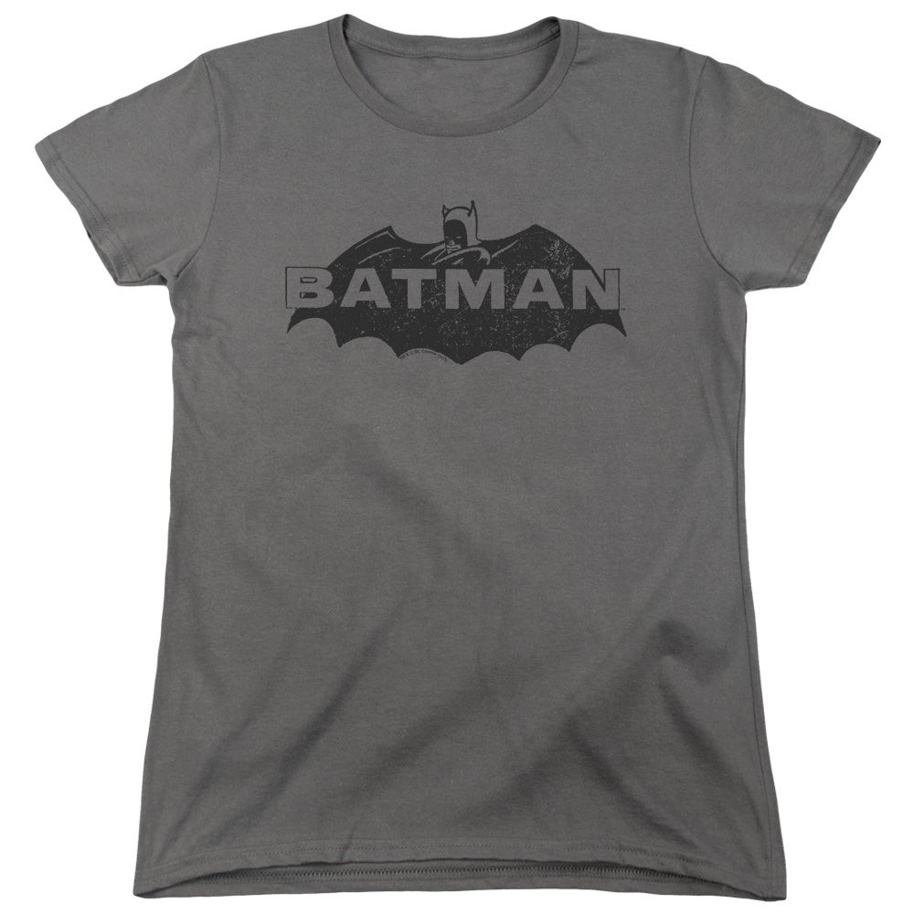 Batman Newsprint Logo Womens T Shirt Charcoal Style001