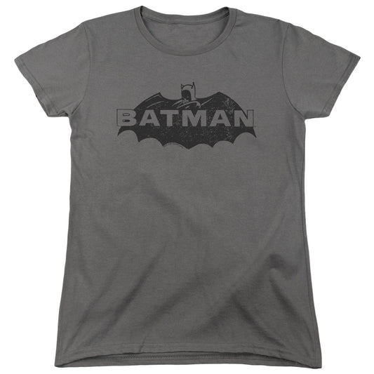 Batman Newsprint Logo Womens T Shirt Charcoal Style001