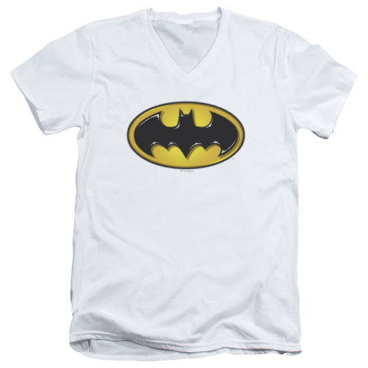 Batman Airbrush Bat Symbol Mens Slim Fit V Neck T Shirt White