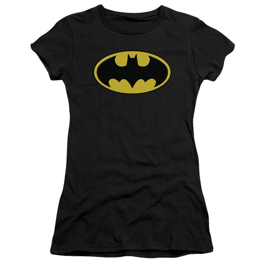 Batman Classic Logo Junior Sheer Cap Sleeve Womens T Shirt Black