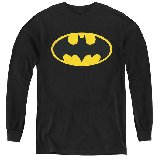 Batman Classic Logo Long Sleeve Kids Youth T Shirt Black