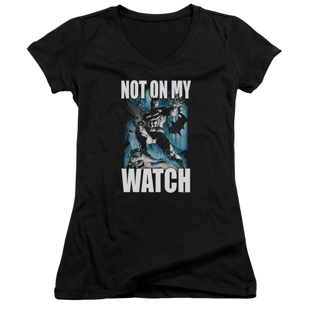 Batman Not On My Watch Junior Sheer Cap Sleeve V Neck Womens T Shirt Black