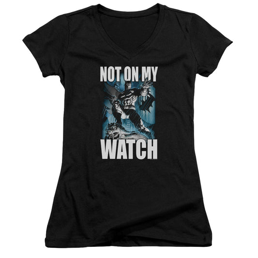 Batman Not On My Watch Junior Sheer Cap Sleeve V Neck Womens T Shirt Black