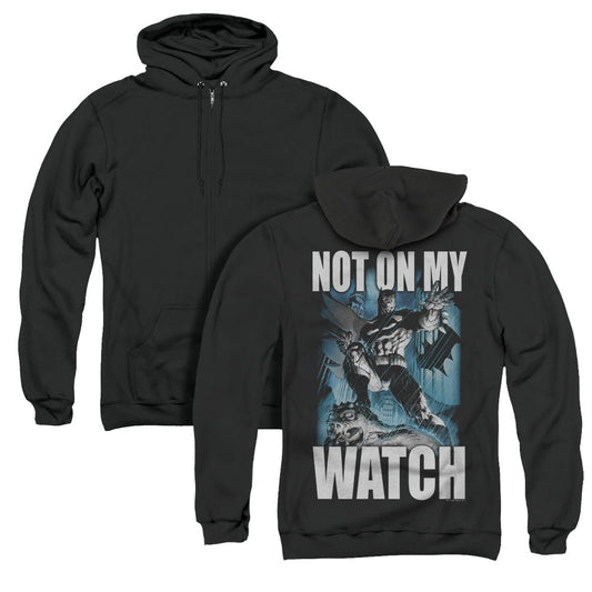 Batman Not On My Watch Back Print Zipper Mens Hoodie Black