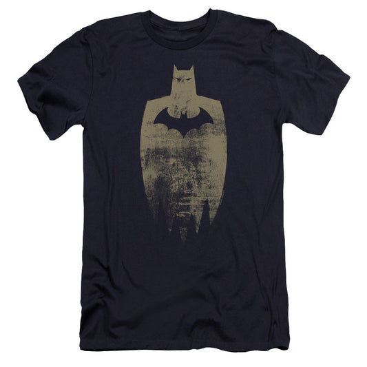 Batman Gold Silhouete Premium Bella Canvas Slim Fit Mens T Shirt Navy Blue
