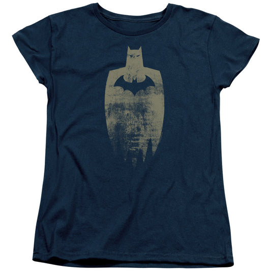 Batman Gold Silhouete Womens T Shirt Navy Blue Style001