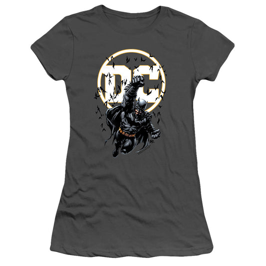 Batman Batman Dc Junior Sheer Cap Sleeve Womens T Shirt Charcoal