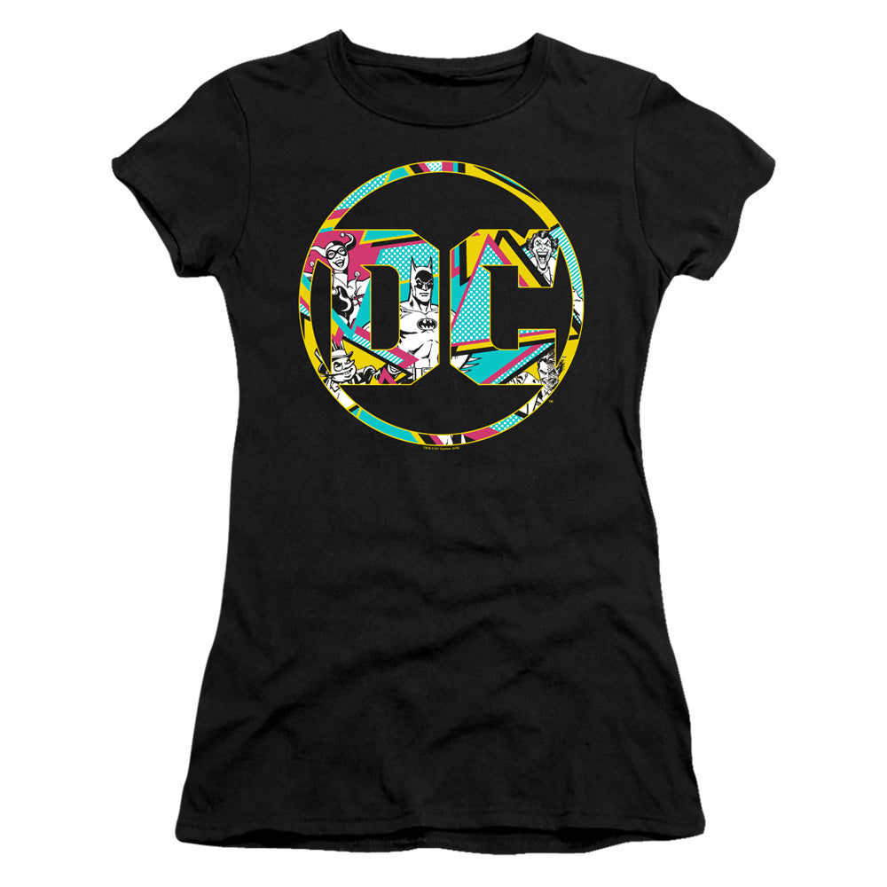 Batman 80s Bat Logo Junior Sheer Cap Sleeve Womens T Shirt Black