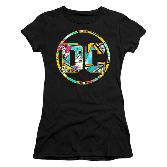 Batman 80s Bat Logo Junior Sheer Cap Sleeve Womens T Shirt Black