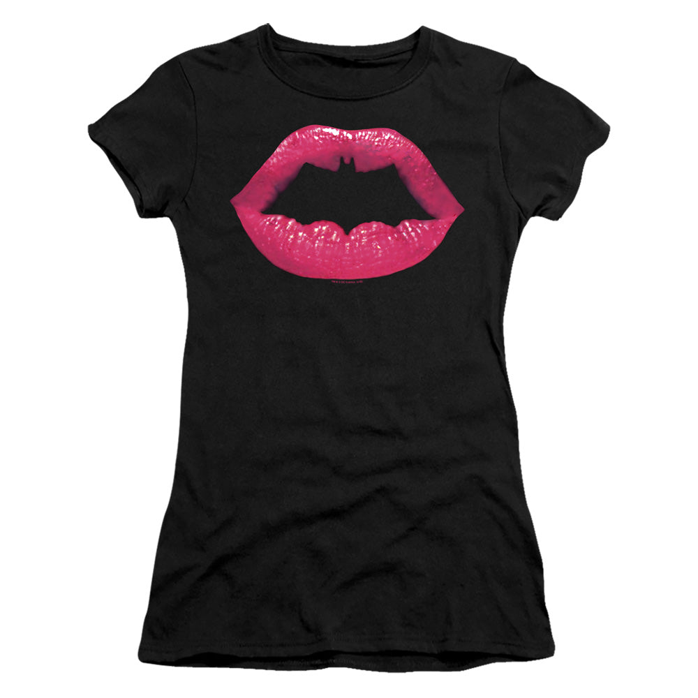 Batman Bat Kiss Junior Sheer Cap Sleeve Womens T Shirt Black