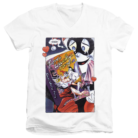Batman Loves Wacky Fury Mens Slim Fit V Neck T Shirt White