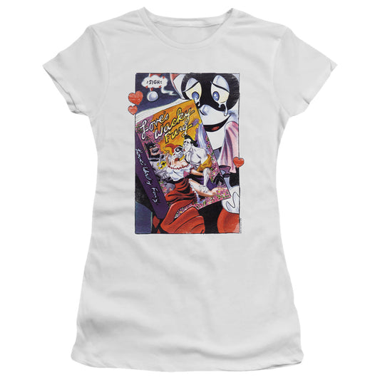 Batman Loves Wacky Fury Junior Sheer Cap Sleeve Womens T Shirt White