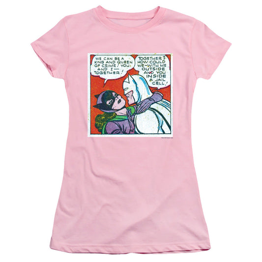 Batman Jail Cell Junior Sheer Cap Sleeve Womens T Shirt Pink