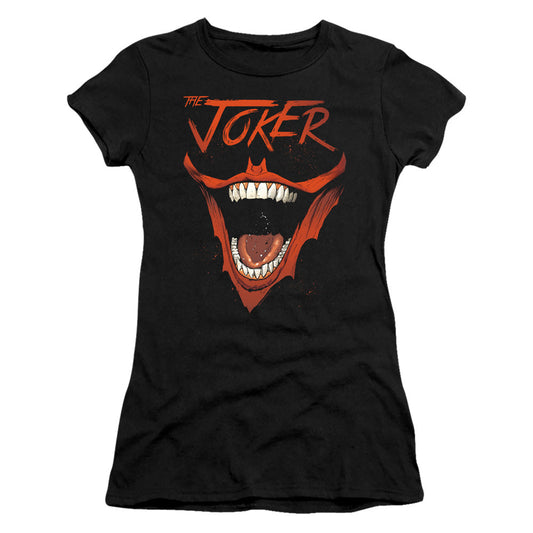 Batman Joker Bat Laugh Junior Sheer Cap Sleeve Womens T Shirt Black