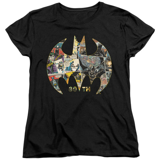 Batman 80th Shield Womens T Shirt Black Style001