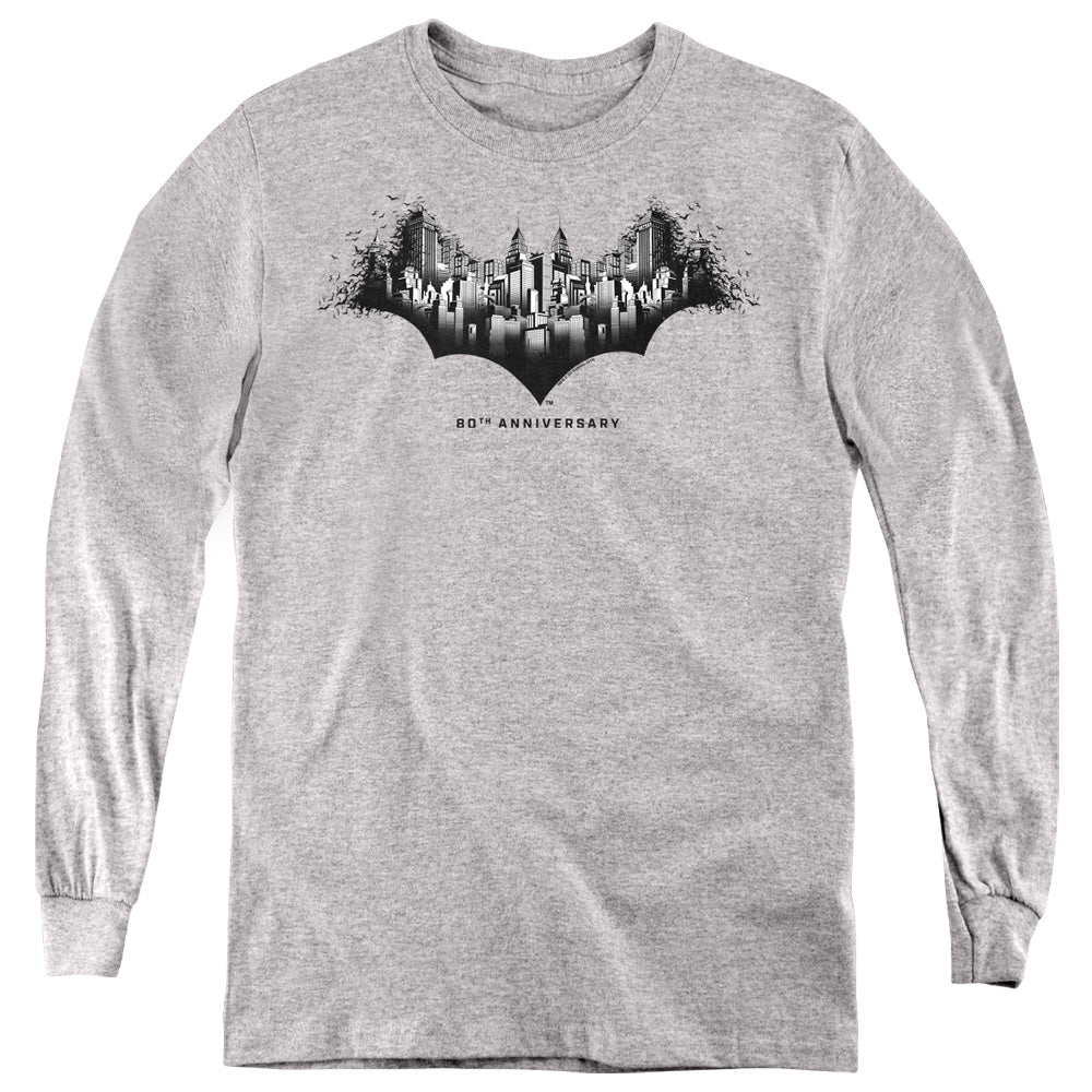 Batman Gotham Shield Long Sleeve Kids Youth T Shirt Athletic Heather