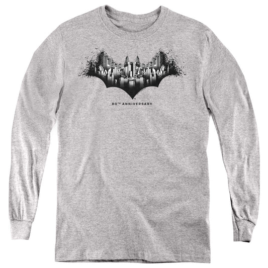Batman Gotham Shield Long Sleeve Kids Youth T Shirt Athletic Heather