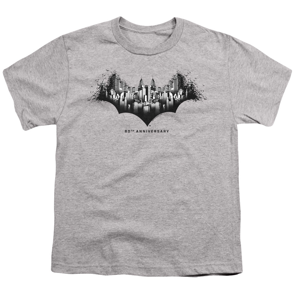 Batman Gotham Shield Kids Youth T Shirt Athletic Heather