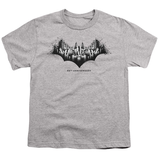 Batman Gotham Shield Kids Youth T Shirt Athletic Heather