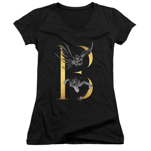 Batman B Junior Sheer Cap Sleeve V Neck Womens T Shirt Black