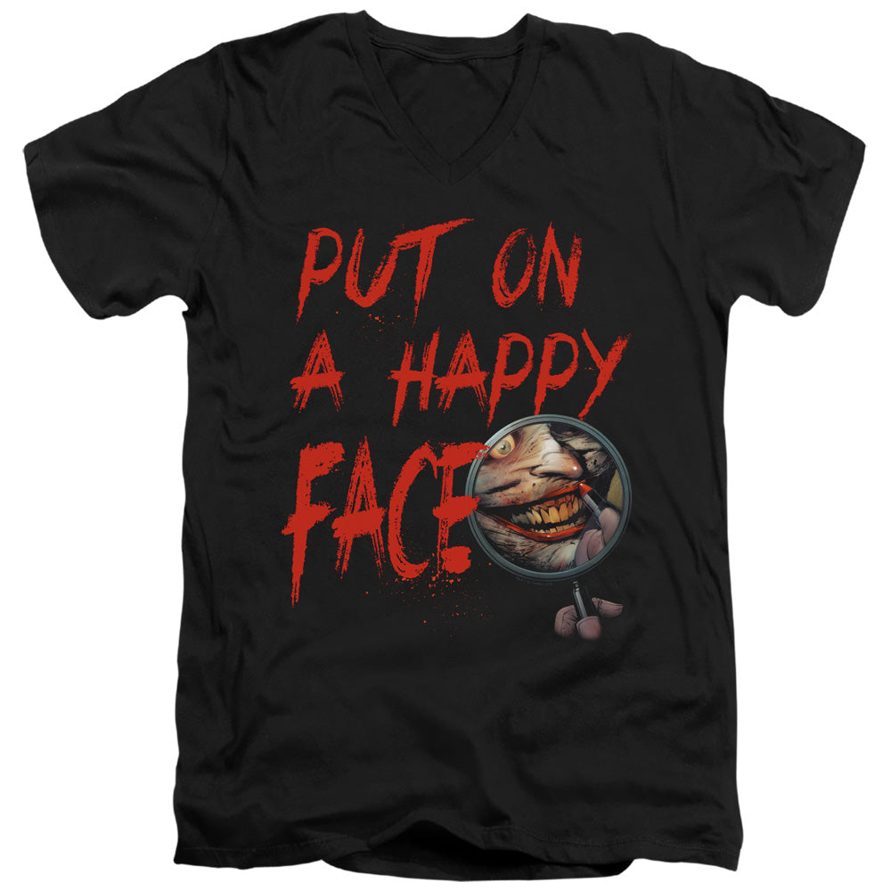 Batman Happy Face Mens Slim Fit V Neck T Shirt Black