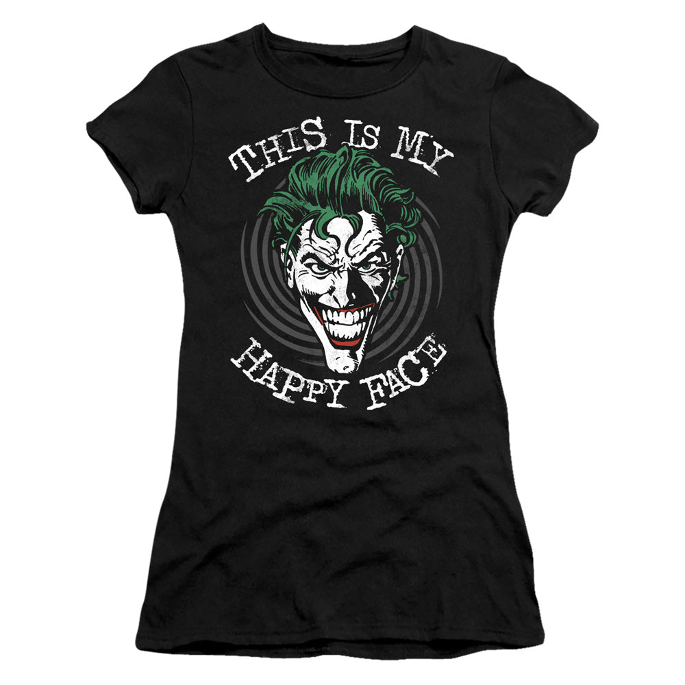 Batman Maniacal Spiral Junior Sheer Cap Sleeve Womens T Shirt Black