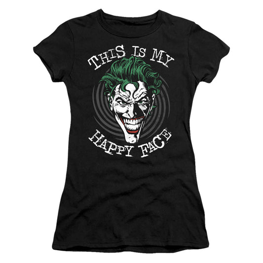 Batman Maniacal Spiral Junior Sheer Cap Sleeve Womens T Shirt Black