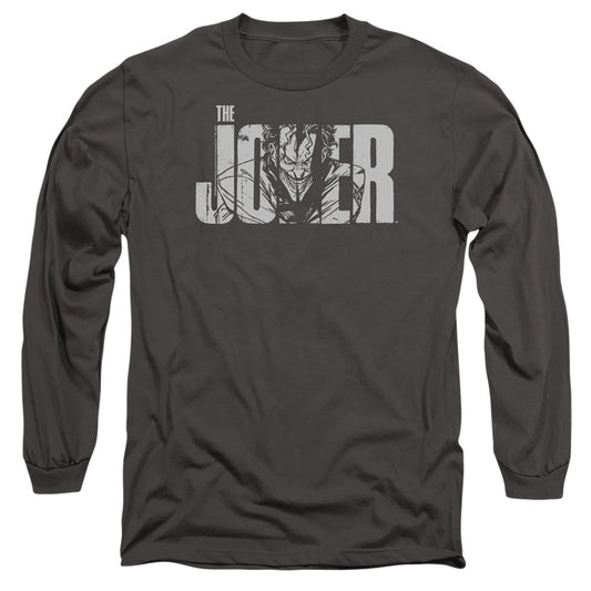 Batman Joker Text On Gray Mens Long Sleeve Shirt Charcoal
