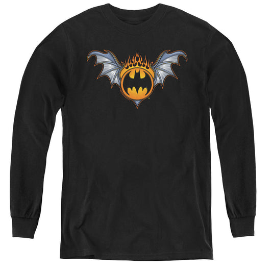 Batman Bat Wings Logo Long Sleeve Kids Youth T Shirt Black