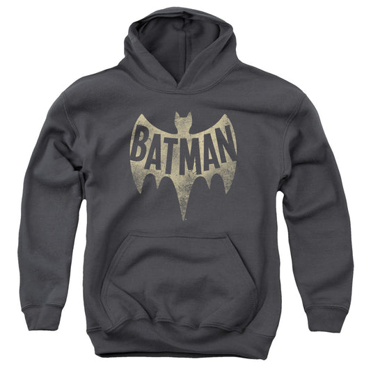 Batman Classic Tv Vintage Logo Kids Youth Hoodie Charcoal
