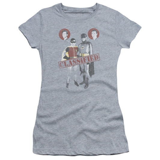 Batman Classic Tv Classified Junior Sheer Cap Sleeve Womens T Shirt Athletic Heather