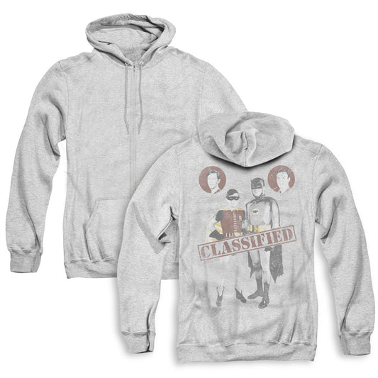 Batman Classic Tv Classified Back Print Zipper Mens Hoodie Athletic Heather